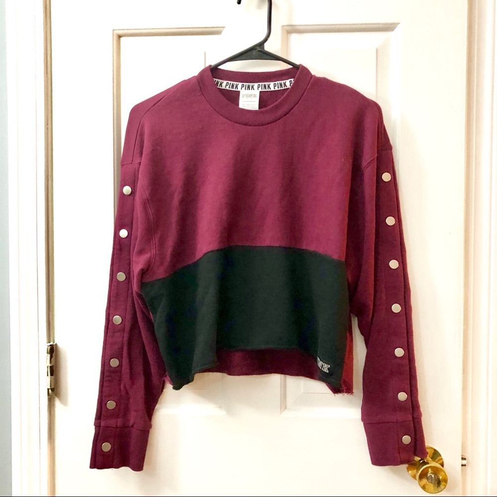 VS Pink Cropped Button Long Sleeve Pullover
